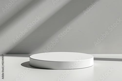 High Resolution Image of White Round Stand with Shadows for Product Presentation