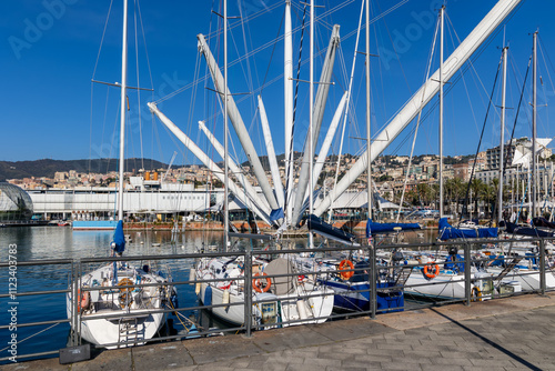 View of the bay of the Porto Antico in Genoa (Italy)