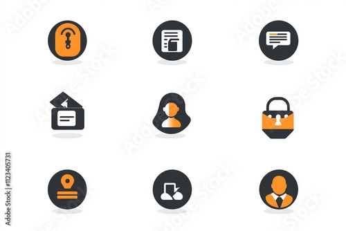 A collection of simple corporate themed icons symbolizing business, problem sloving and customer service photo