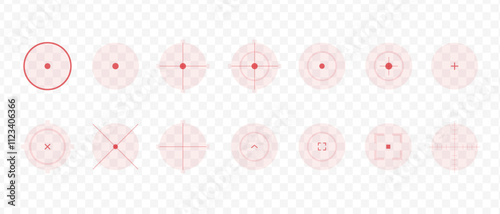 Target and aim icon. Aim gun big set. Red Crosshair. Shooting of firearms. Precisely target. Successfully target. Transparent aim