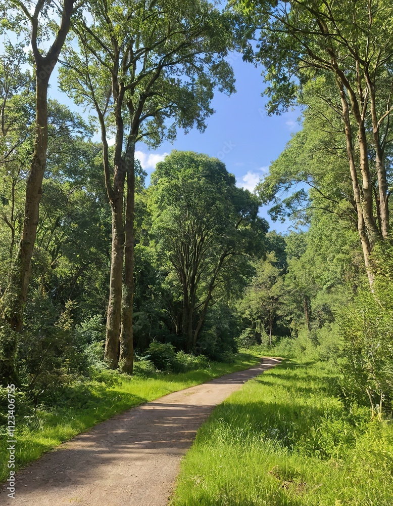 Fototapeta premium A path through a forest with trees on either side, Ai generated.