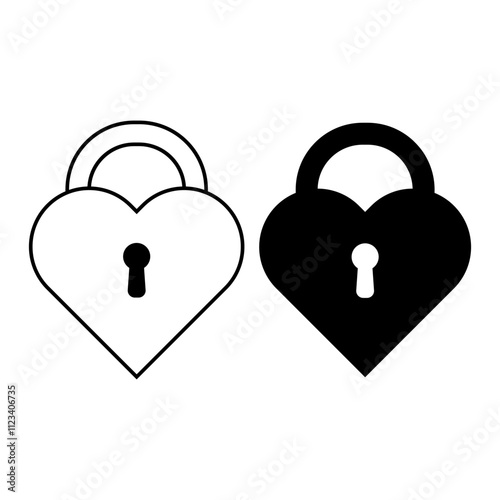 Heart-Shaped Padlock with Keyholes Vector Illustration. The image depicts two heart-shaped padlocks side by side.