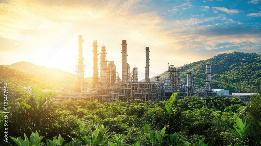 Obraz premium Industrial Complex Surrounded by Lush Greenery