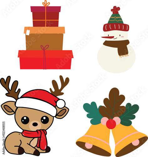 Christmas Element Set, Christmas Collection, Christmas icons, including Santa, reindeer, wreath, ornaments, and more holiday elements