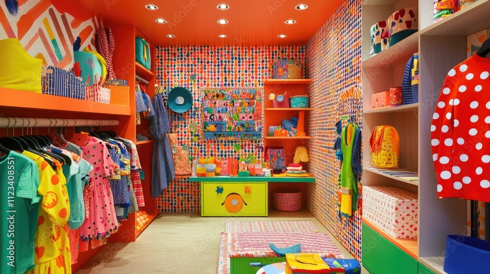 Naklejka premium Vibrant Colorful Clothing Store Interior with Unique Design Elements
