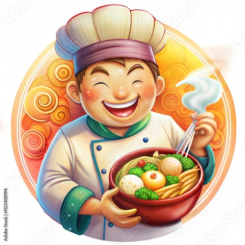 Cartoon Chef Character with a Bowl of Delicious Cuisine photo