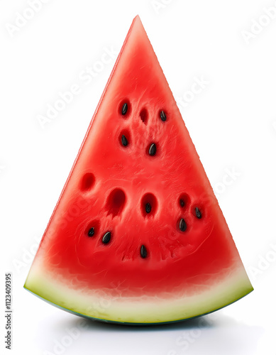  juicy watermelon slice with visible seeds, isolated on a white background