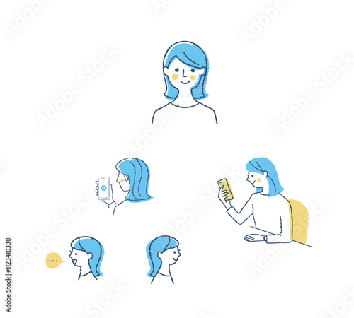 スマートフォンを使う女性　バリエーション