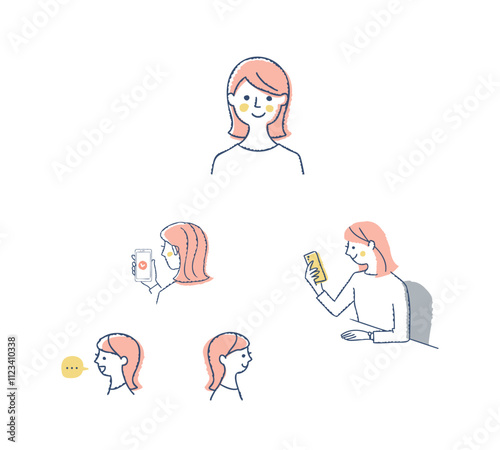 スマートフォンを使う女性　バリエーション