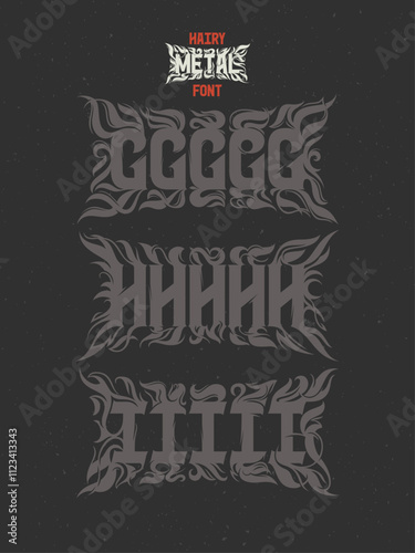 Vector abstract alphabet set of letters with in style of heavy music fan art named - Hairy Metal