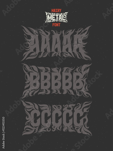 Vector abstract alphabet set of letters with in style of heavy music fan art named - Hairy Metal