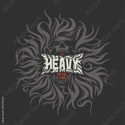 Vector print poster with screaming scull head illustration with text - Heavy Metal Fan