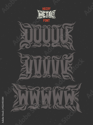 Vector abstract alphabet set of letters with in style of heavy music fan art named - Hairy Metal