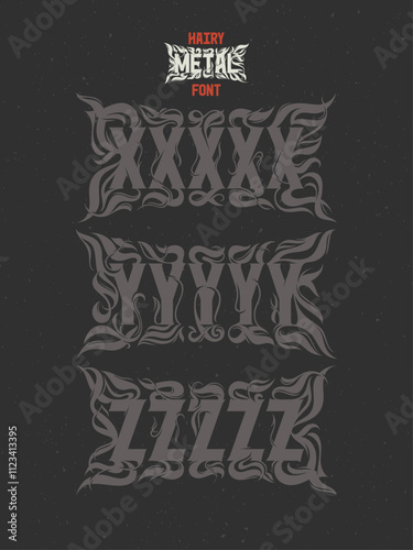 Vector abstract alphabet set of letters with in style of heavy music fan art named - Hairy Metal