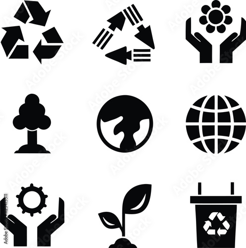 Environmental Icons Recycling, Nature, Global Sustainability Symbols