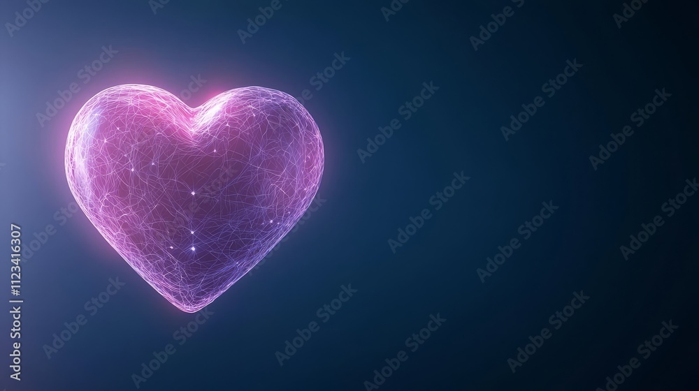 Fototapeta premium Glowing Pink Heart Shape with Neon Light Effect on Dark Background in Digital Art Style