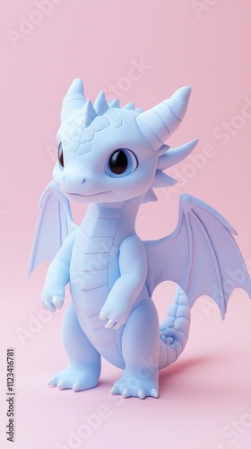 Adorable Baby Dragon Figurine on Pink Background: A 3D Rendered Fantasy Creature