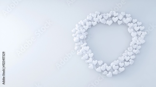 White Heart Shape Arrangement on a Light Background for Romantic or Wedding Conceptual Design