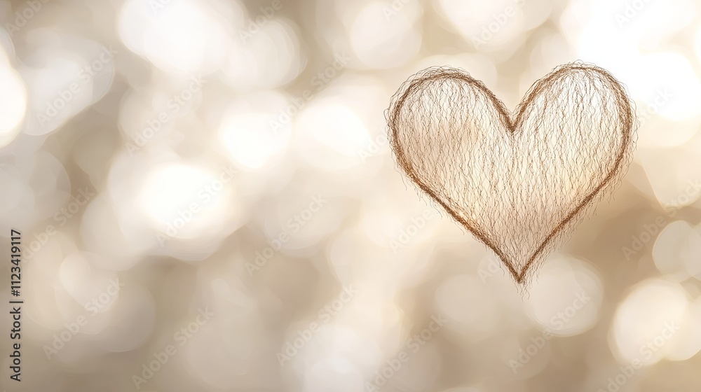 Heart Shape Design Created with Soft Fiber on a Blurred Golden Background for Romantic and Loving Themes Heart Shape Design Created with Soft Fiber on a Blurred Golden Background for Romantic and Loving Themes