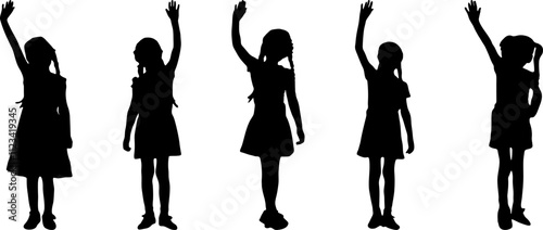 silhouette of a girl waving vector. people silhouette. children silhouette