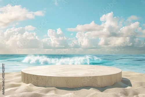 Beach Podium Summer Background Sand Product 3D Sea Display Platform Beach Podium Summer Banner Stand