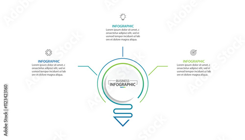 Light bulb infographic. Template for circle diagram, graph, presentation and round chart. Business startup idea lamp with 3 options