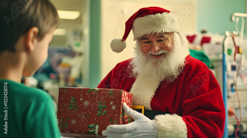 Santa delivering gifts to children in a hospital bringing cheer to a festive yet heartfelt scene. photo