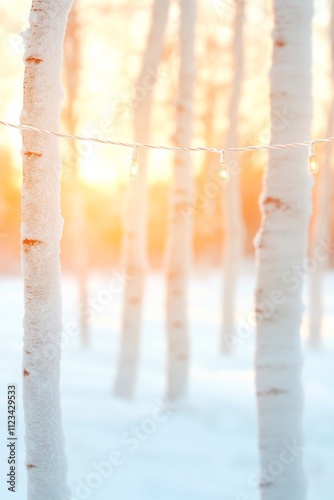 Serene Winter Sunrise in Snowy Forest with HumanLight Symbolism Perfect for Celebrating HumanLight, Christmas, Hanukkah photo