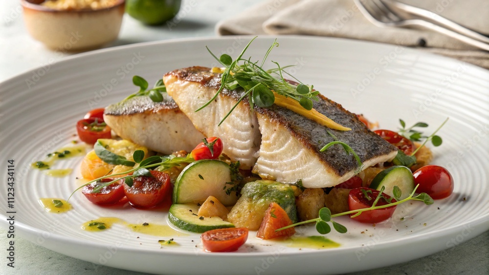 Rustic style fish dish with ingredients around it Rustic style fish dish with ingredients around it