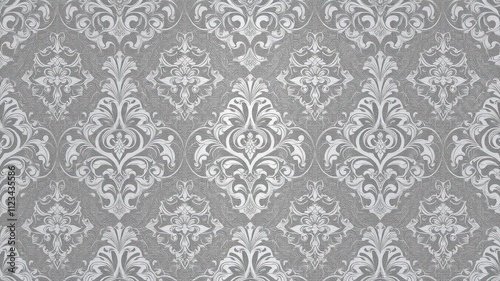 A seamless damask wallpaper design in elegant shades of grey and white, perfect for adding a touch of sophistication to any room, elegant, wallpaper, background