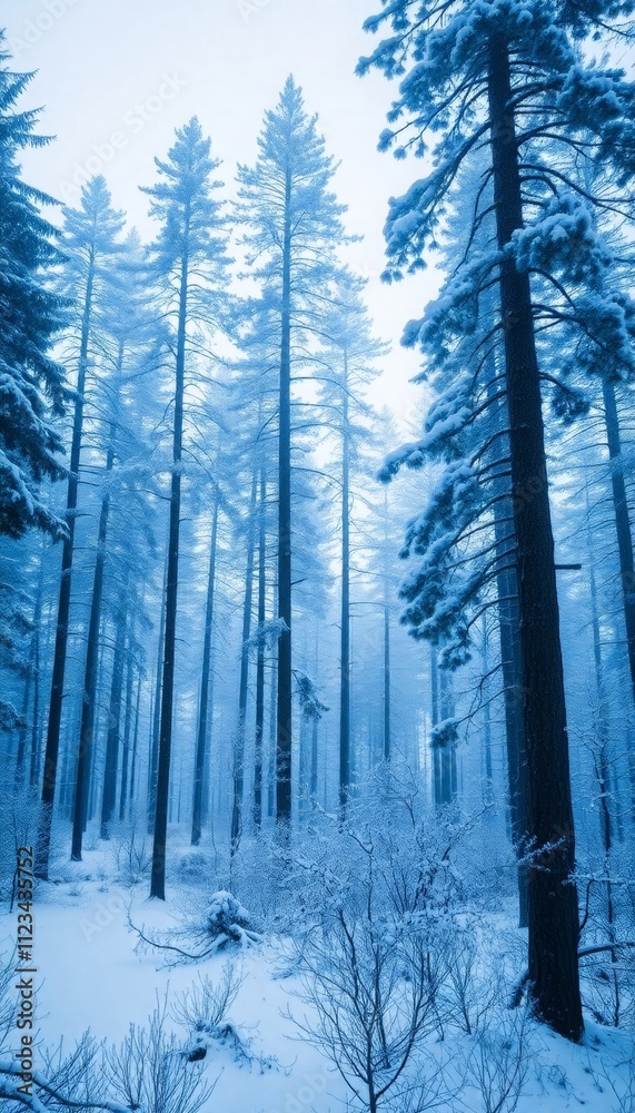 Fototapeta premium Serene Winter Landscape with Pine Trees
