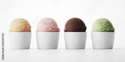 Colorful ice cream scoops in white cups