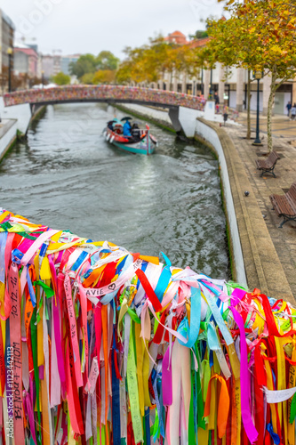 Love ribbons on the bridge over portuguese venice in Aveiro Portugal