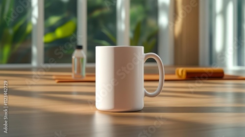 Mug mockup with a serene yoga studio background. Generative AI photo