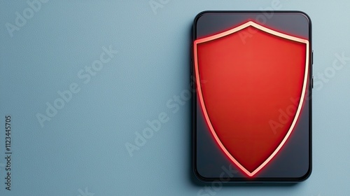 Free Download spam call block  security Red shield icon on a smartphone against a blue background, symbolizing security and protection. - GFXLoad