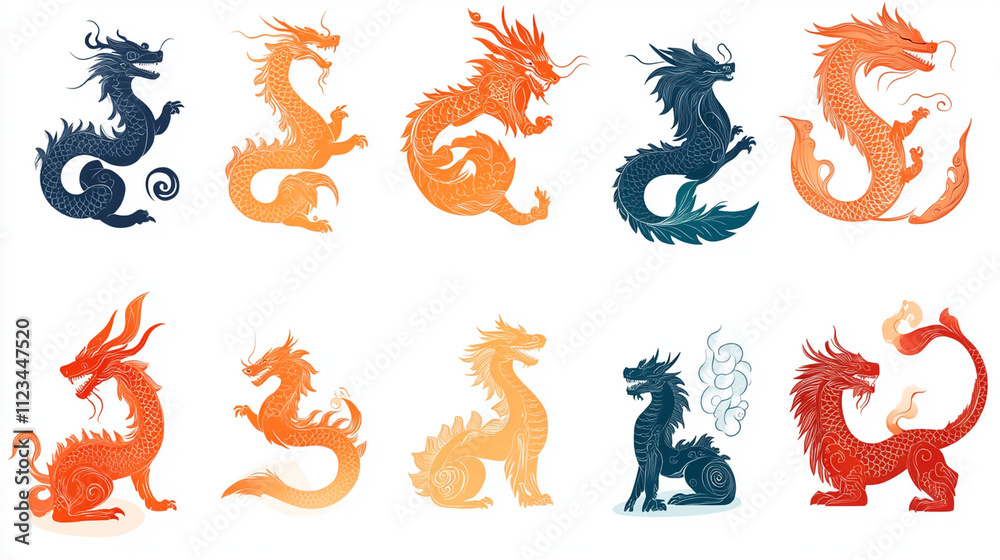 Obraz premium Various artistic representations of dragons in different styles and colors