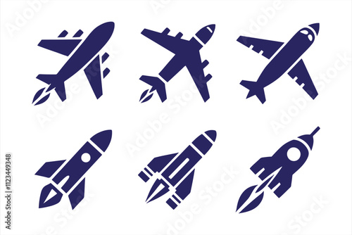 airplane fighter jet, aero plane, aircraft bundle set vector art illustration