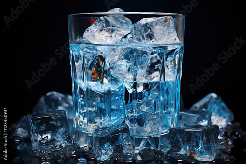 ice in a glass on a dark background 