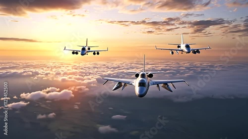 Military Jets and Commercial Airplanes Above Peaceful Countryside