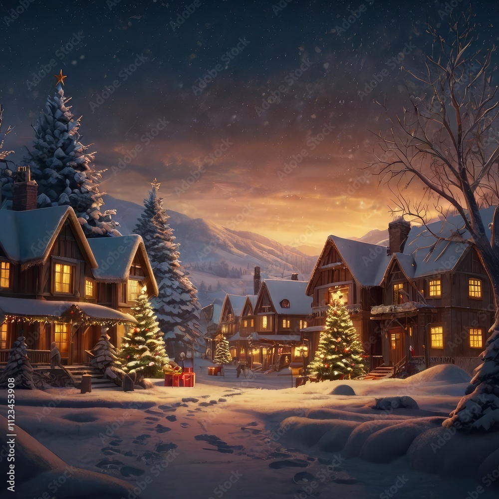 Fototapeta premium Christmas tree and house