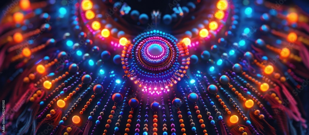 Mesmerizing abstract fractal kaleidoscope pattern with a dynamic array of vibrant neon lights psychedelic visuals and a captivating cosmic atmosphere