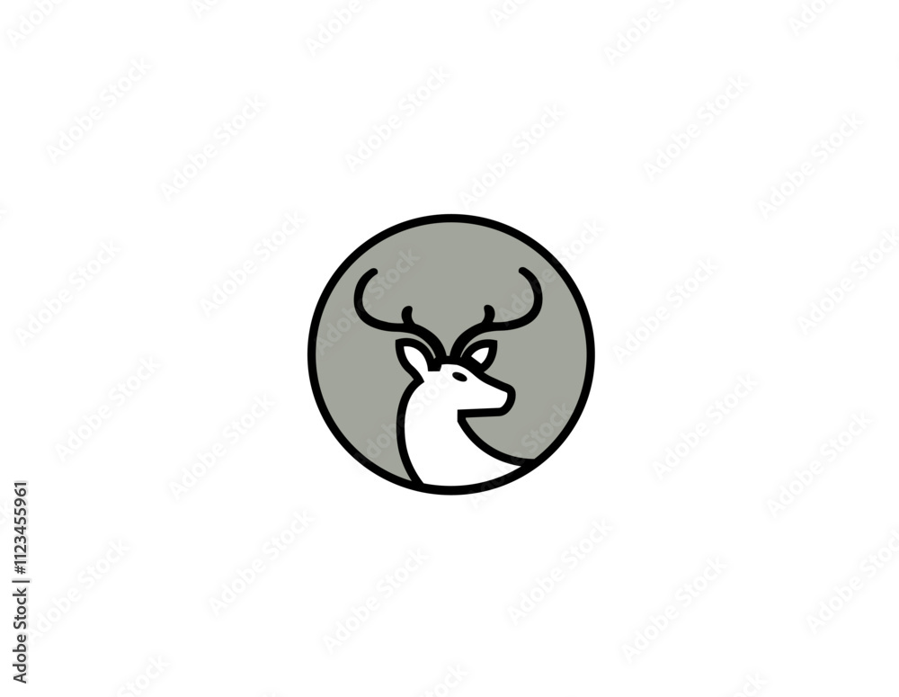 Fototapeta premium Flat vector illustration of a deer with horns as a logo