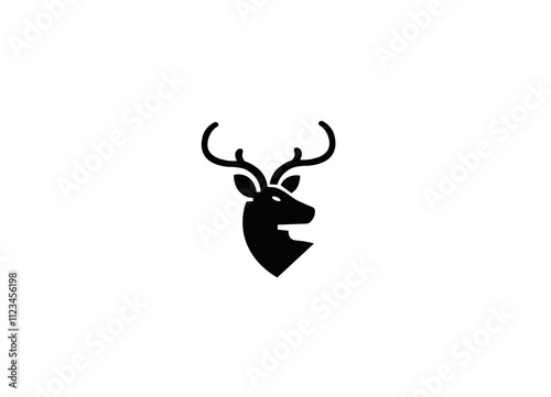 Flat vector illustration of a deer with horns as a logo	
