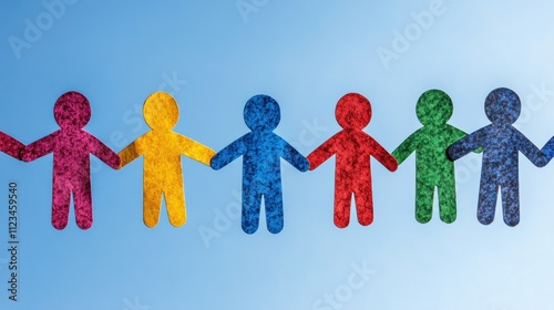 Colorful Paper Chain of Unity and Diversity: Celebrating Community and New Year with Hands Holding Symbolic People