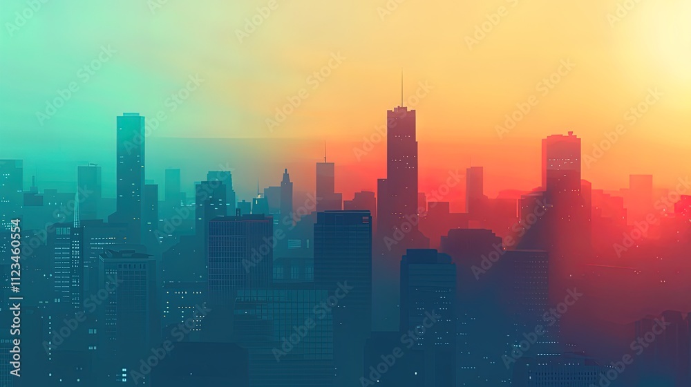Fototapeta premium City Skyline at Sunset Hues of Teal and Orange