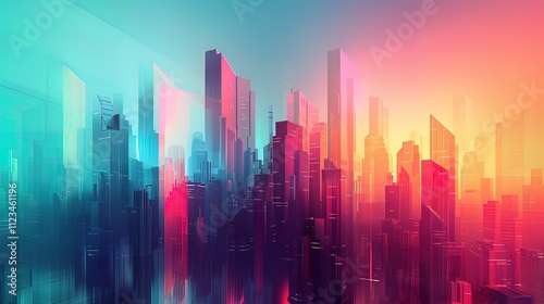 A vibrant cityscape at sunrise showcasing modern architecture