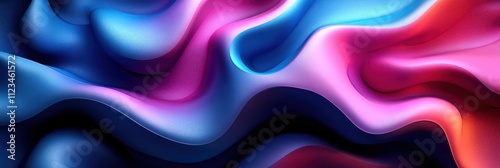 Abstract colorful waves in blue, pink, and purple tones, fluid motion on a dark background.