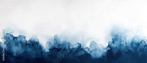 Abstract watercolor waves in blue tones with a white background.