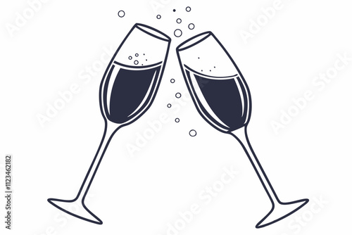 Champagne Toast vector silhouette on white background