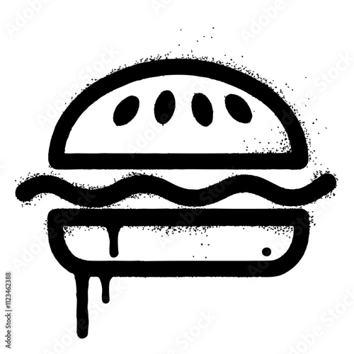 black and white Spray-Painted Graffiti burger icon isolated on white background, vector line